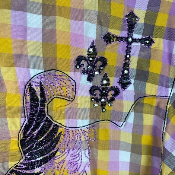 Wrangler Rock 47 Woven Sunbleach Plaid Snap Down Shirt Large Yellow Lilac - Picture 15 of 15